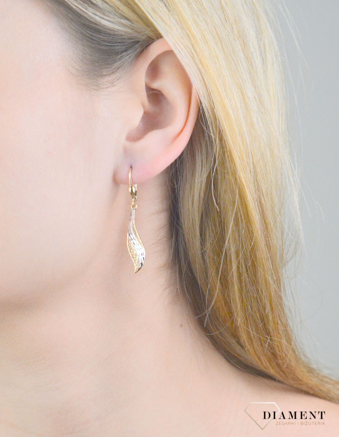 Kolczyki złote ażur z białym złotem próba 375, KL 4625 375.jpg